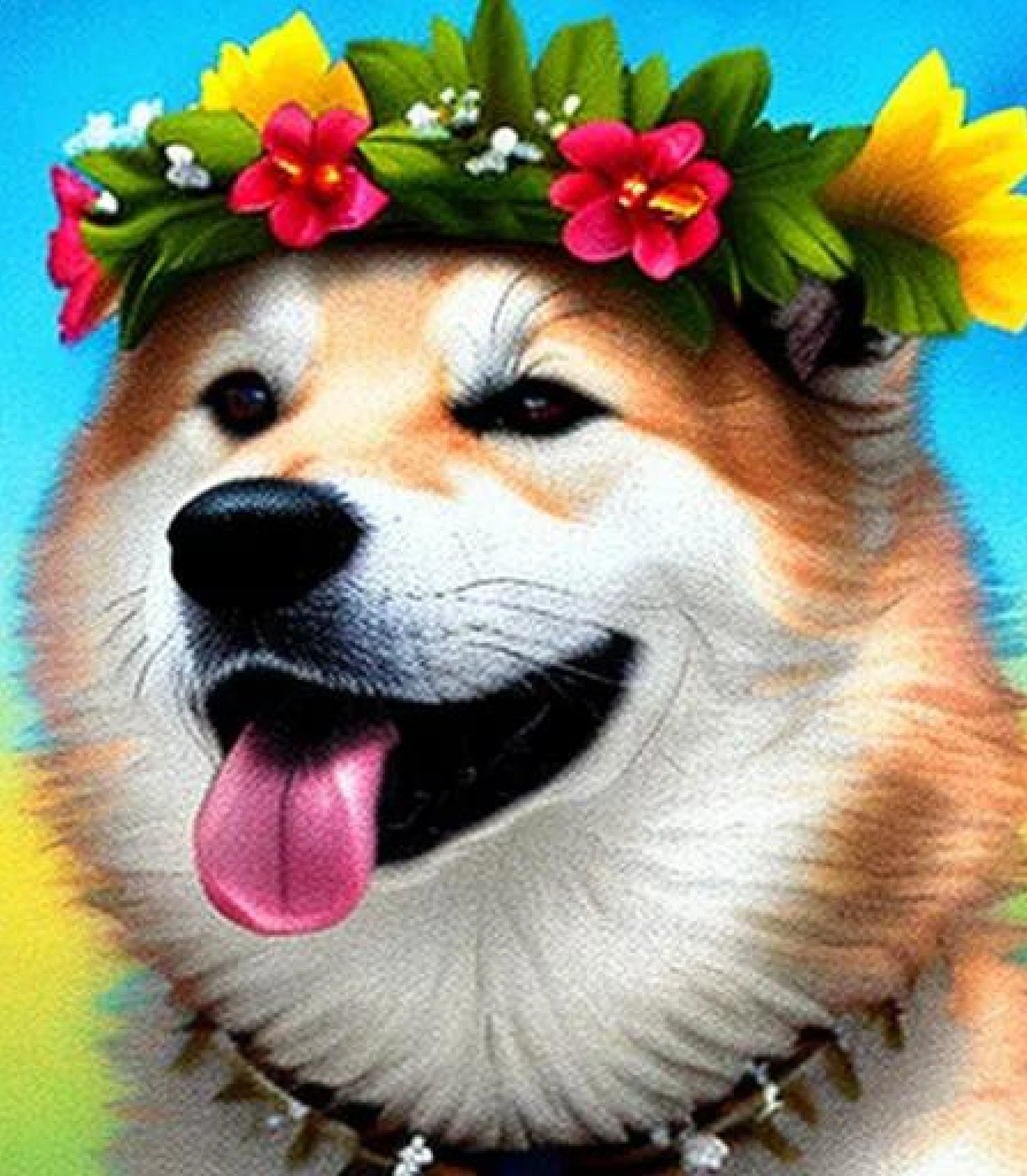 Akita in Flower Crown created using AI Draw our online AI Art generator