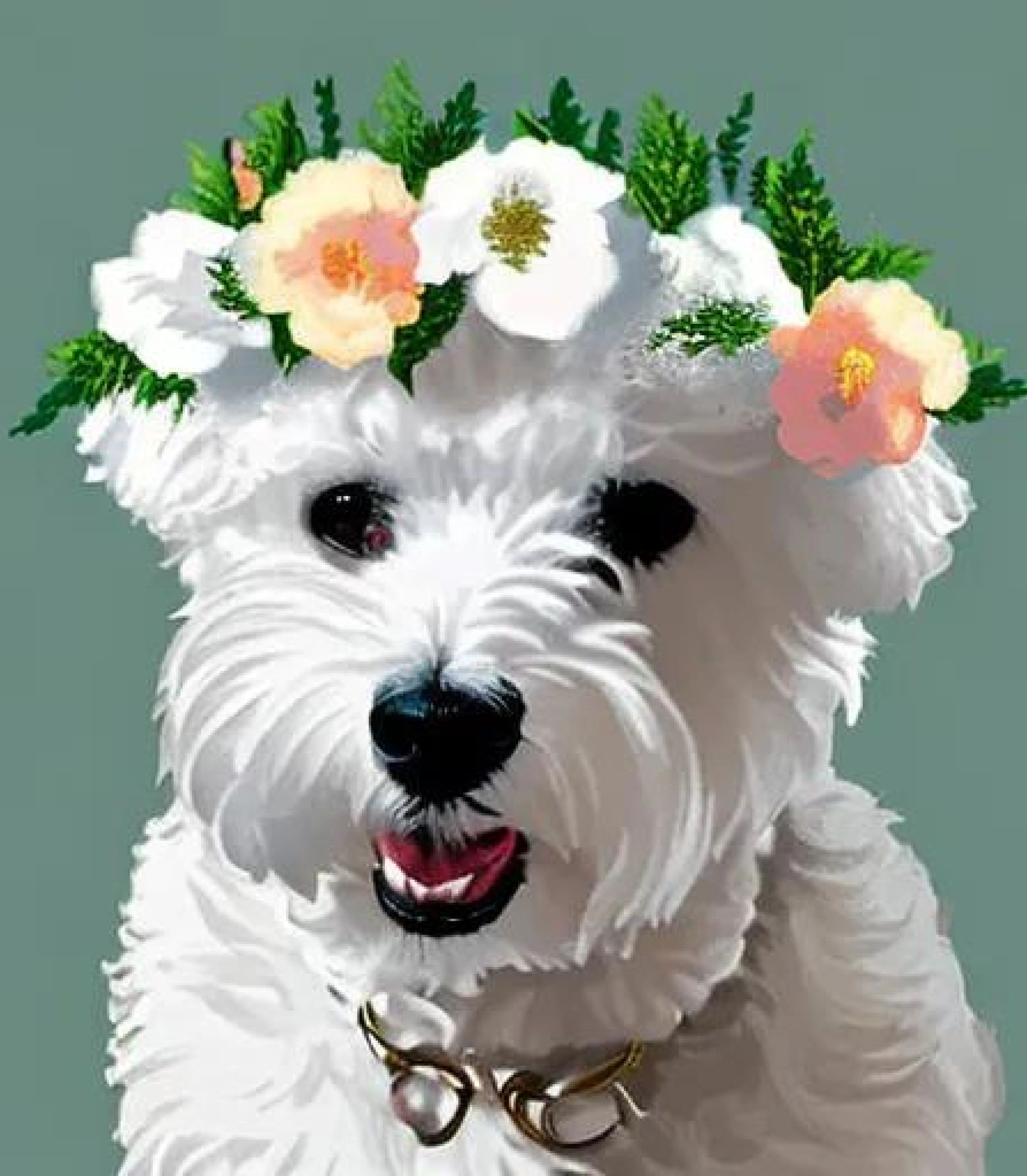 Bichon Frise in Flower Crown created using AI Draw our online AI Art generator