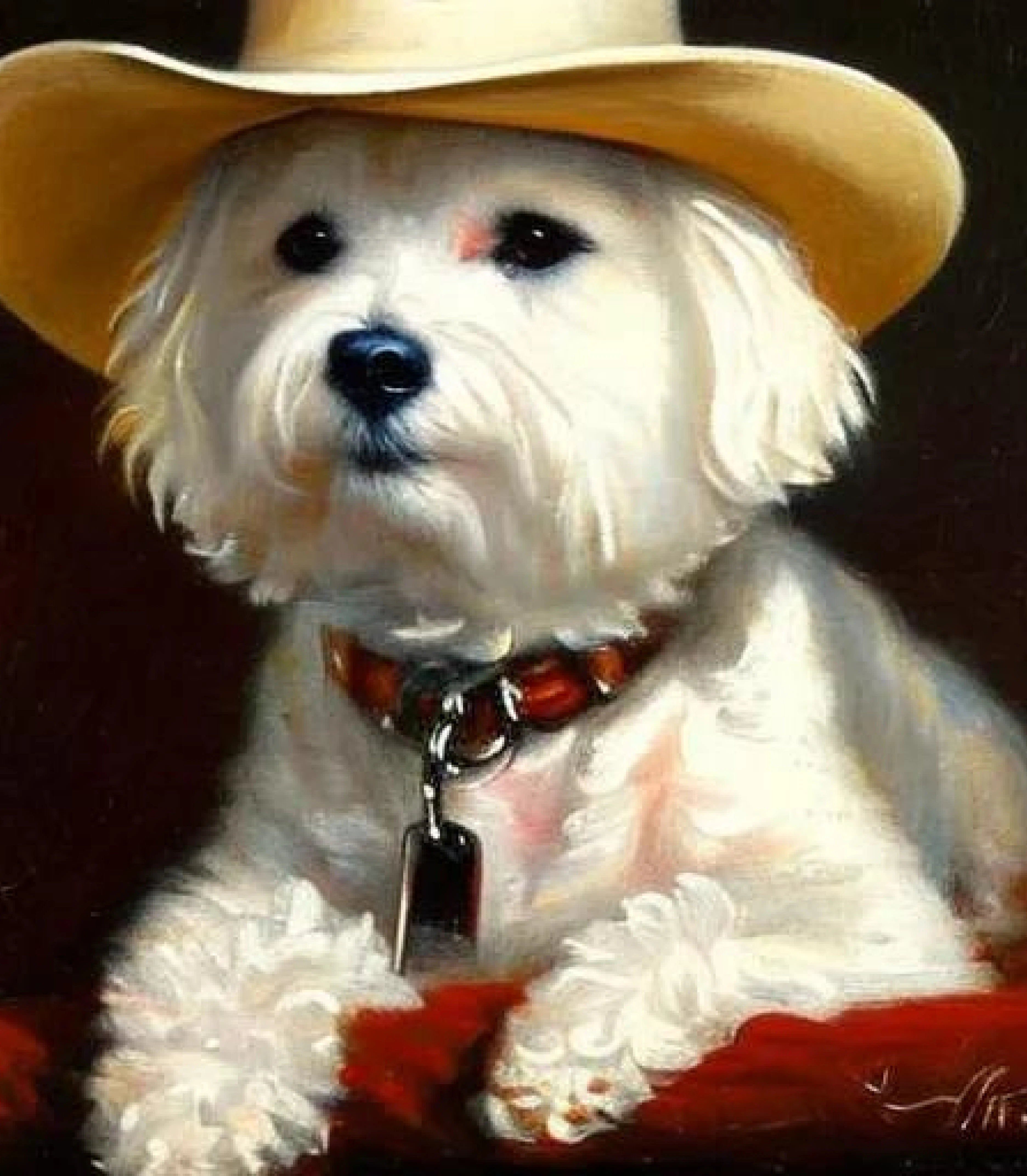 Bichon Frise in Cowboy Oil Painting created using AI Draw our online AI Art generator