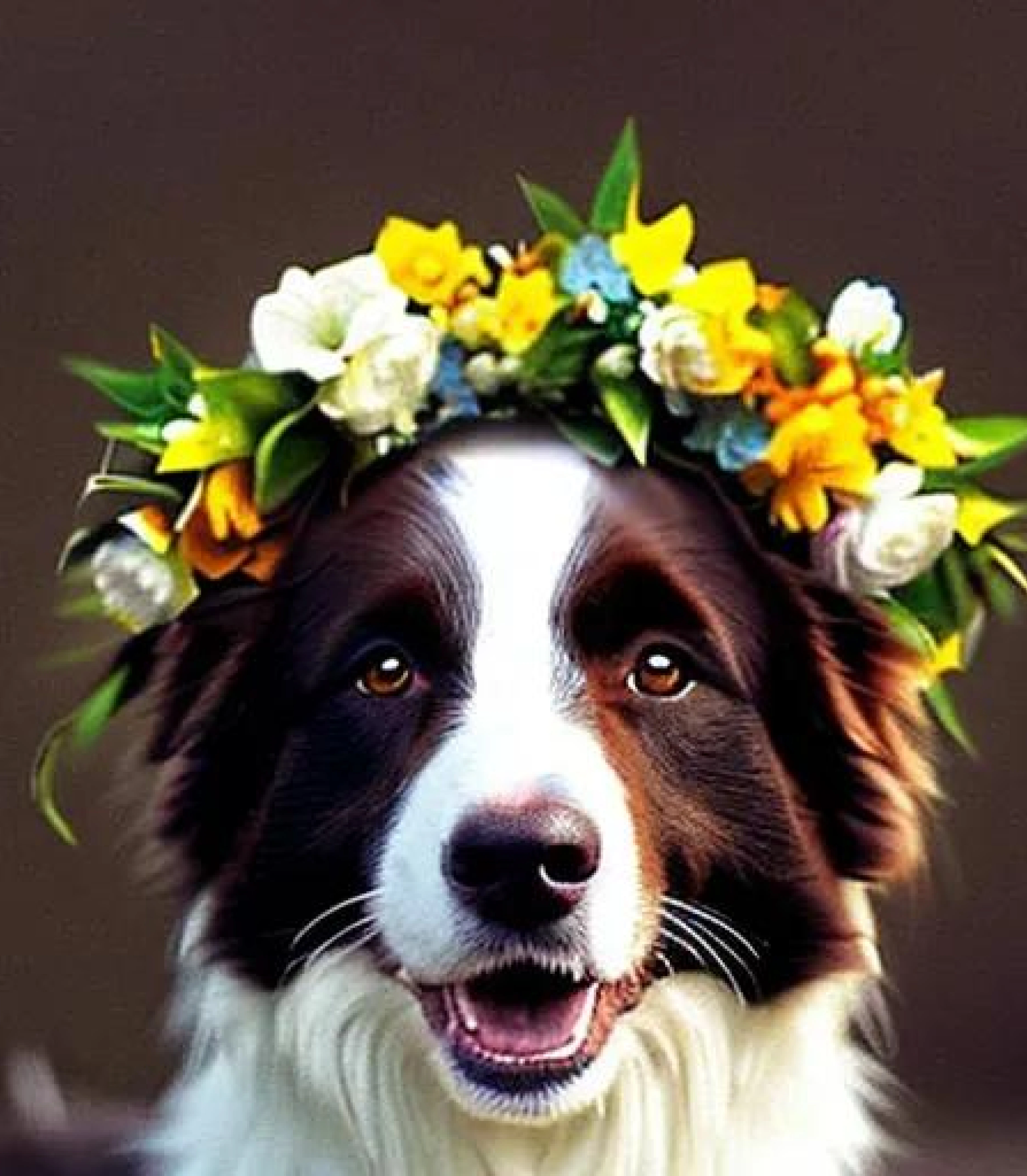 Border Collie in Stunning Yellow flower crown created using AI Draw 