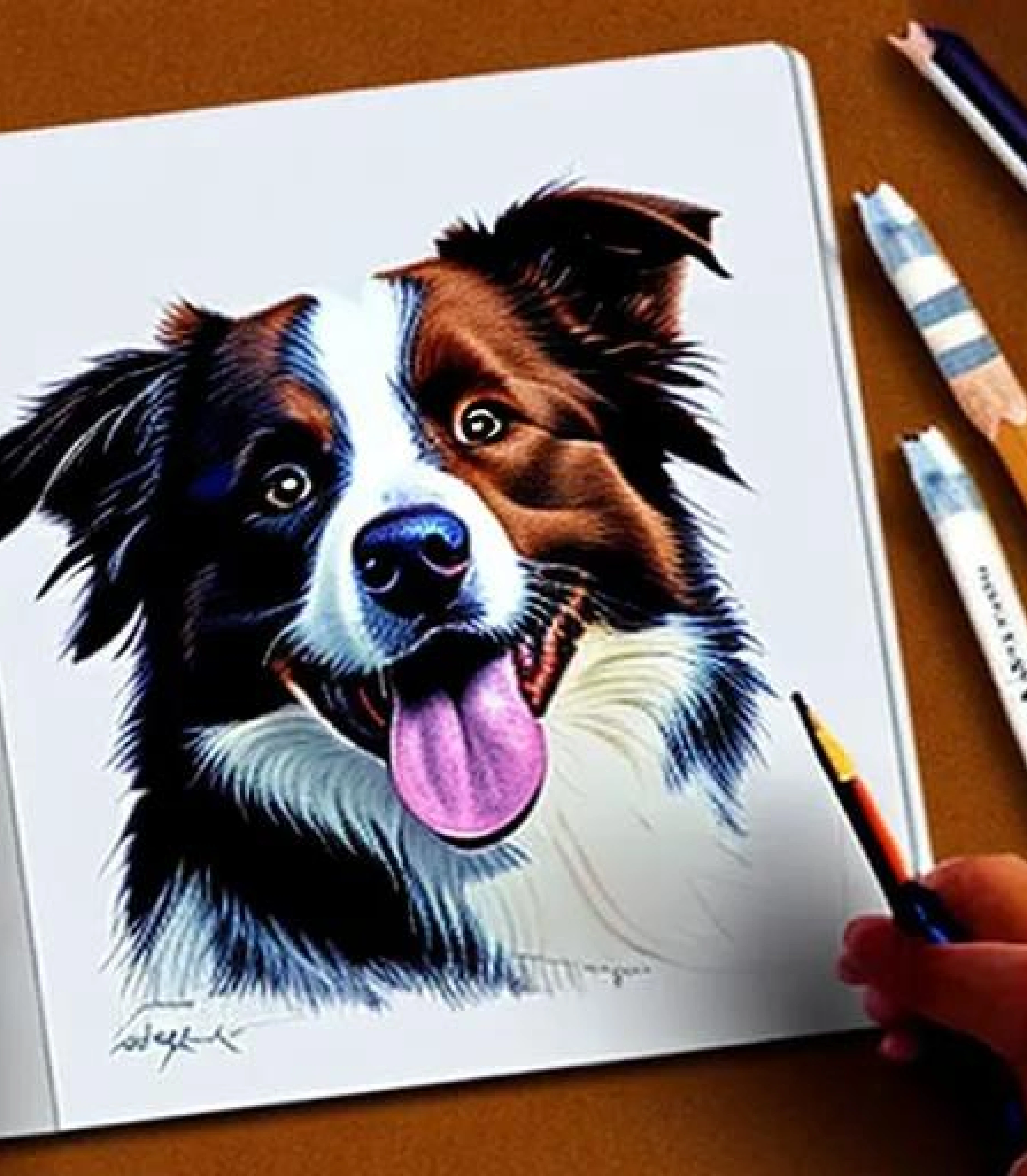 Border Collie in Coloured pencil sketch created using AI Draw 