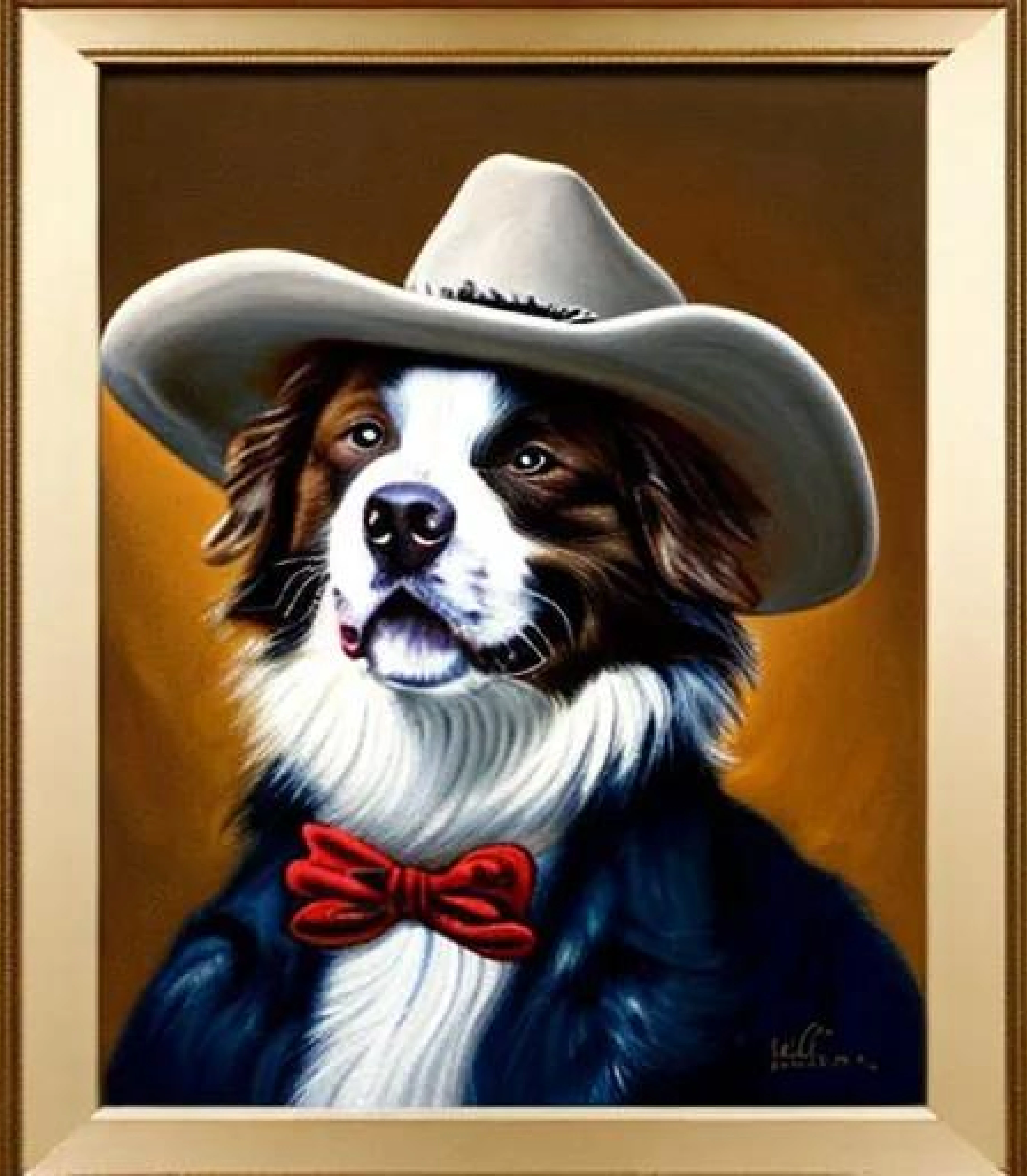 Border Collie in Cowboy wall art framed painting created using AI Draw 