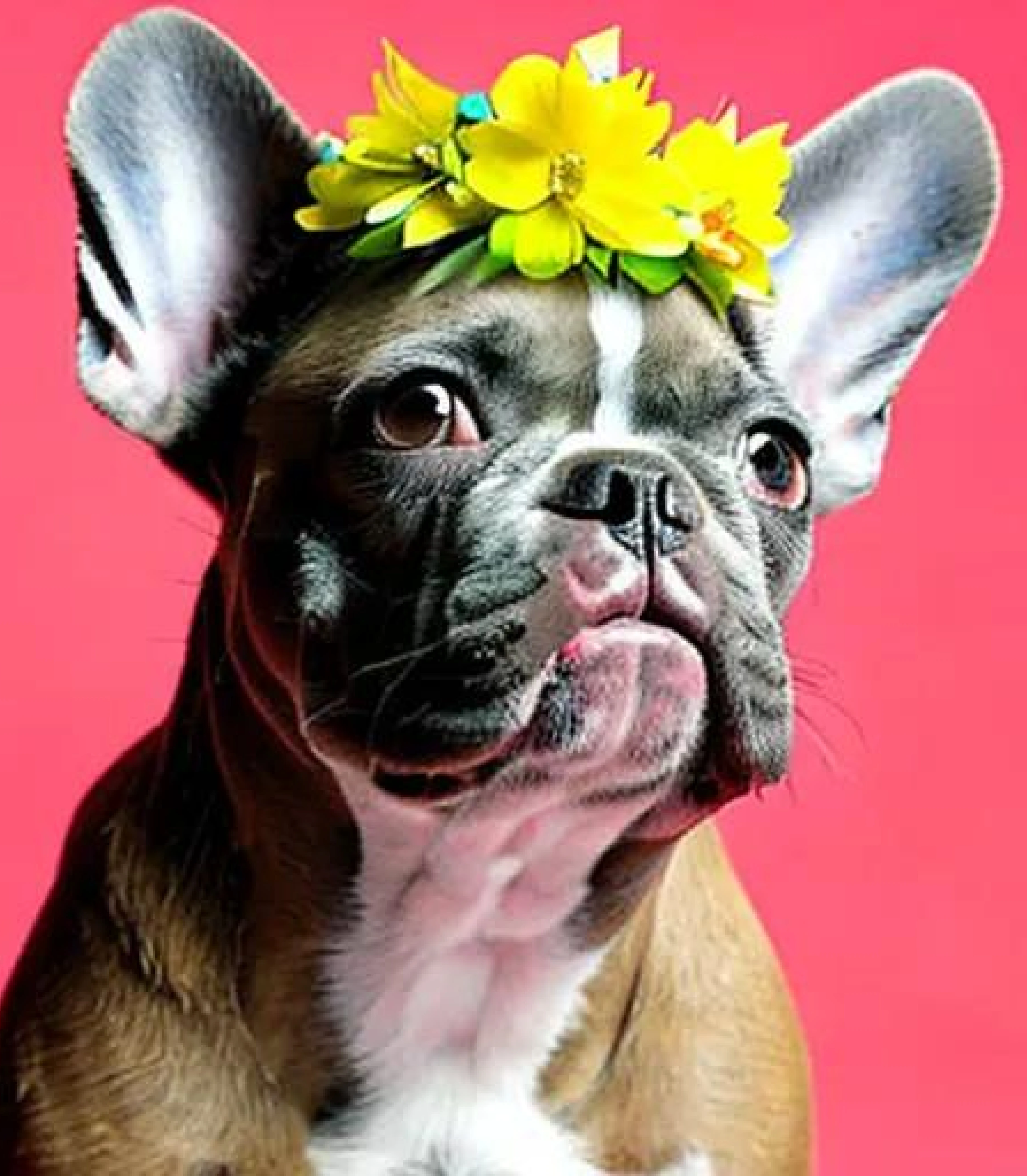 Bulldog in Stunning Yellow flower crown created using AI Draw 