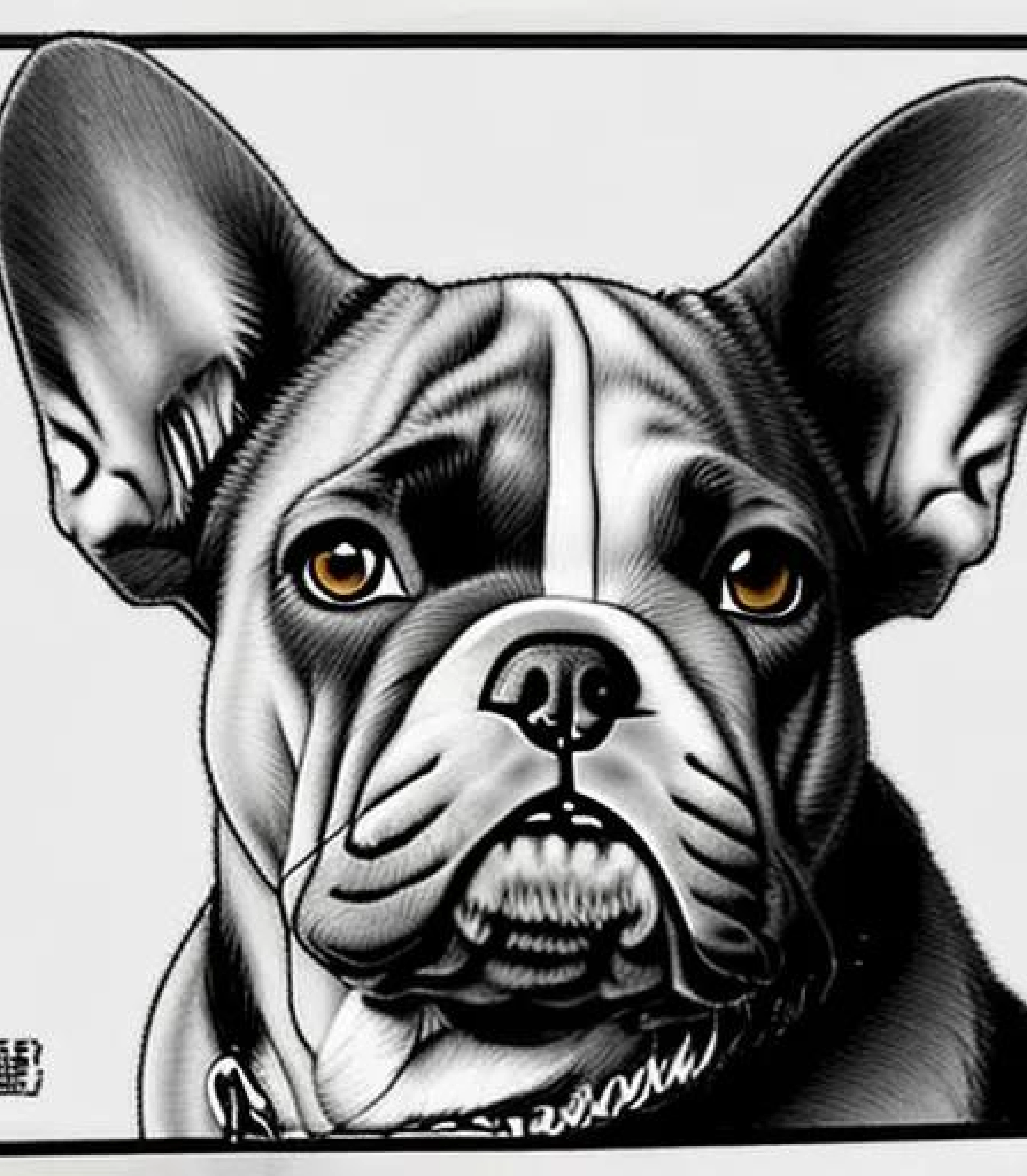 Bulldog in monochrome digital manga style created using AI Draw 