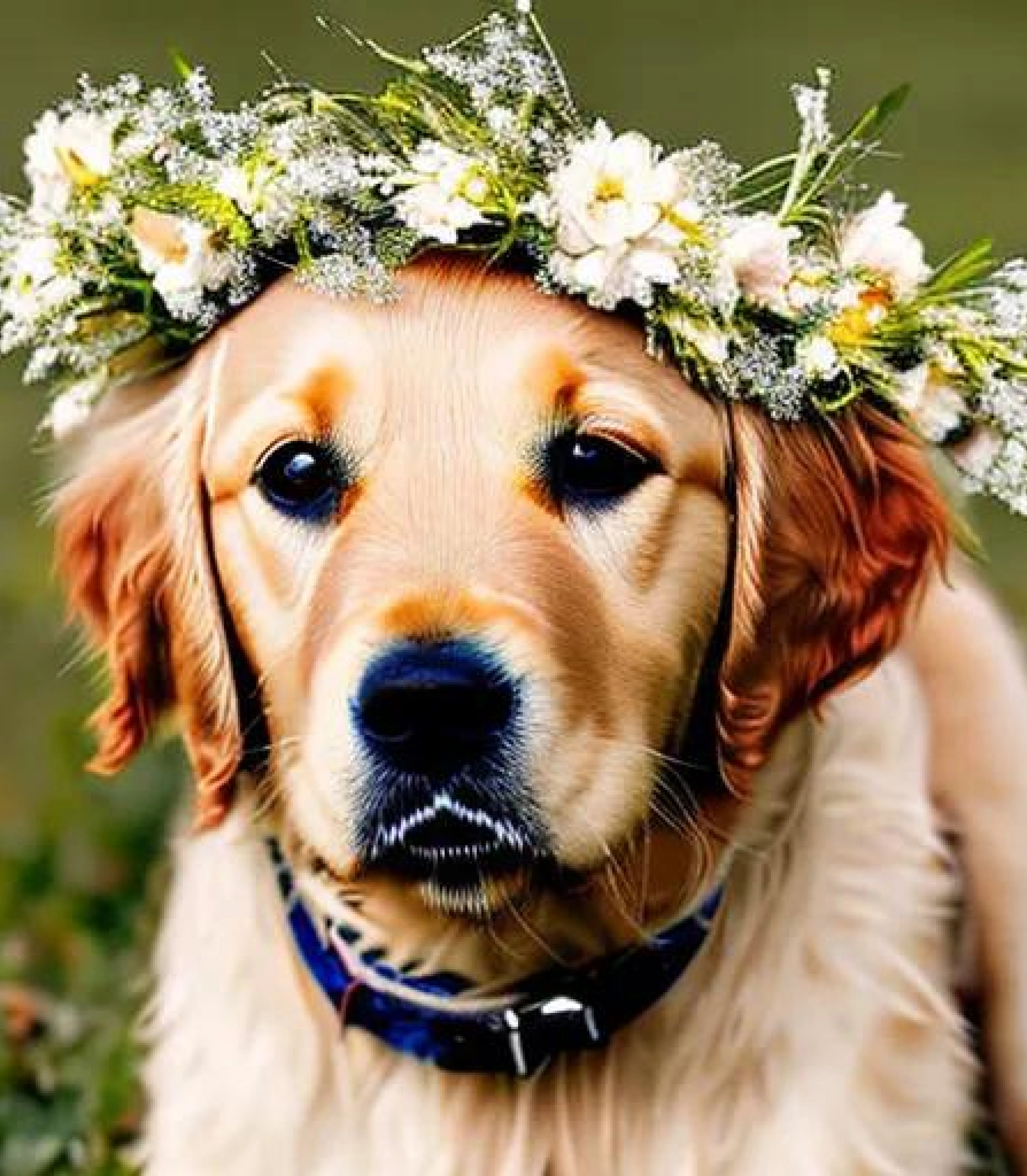 Golden Retriever in Flower Crown created using AI Draw our online AI Art generator