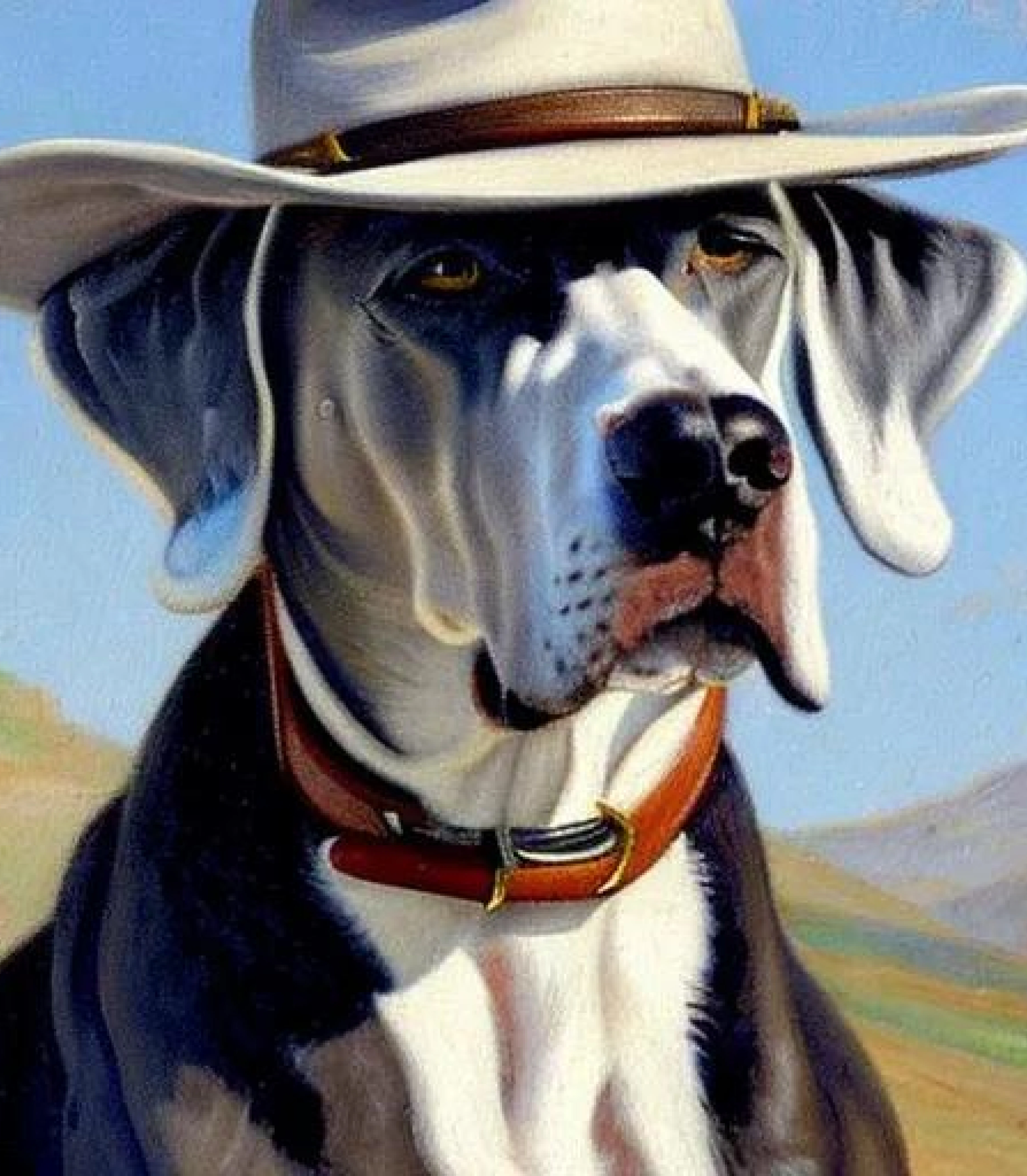 Great Dane in Realistic Cowboy painting style created using AI Draw our online AI Art generator 