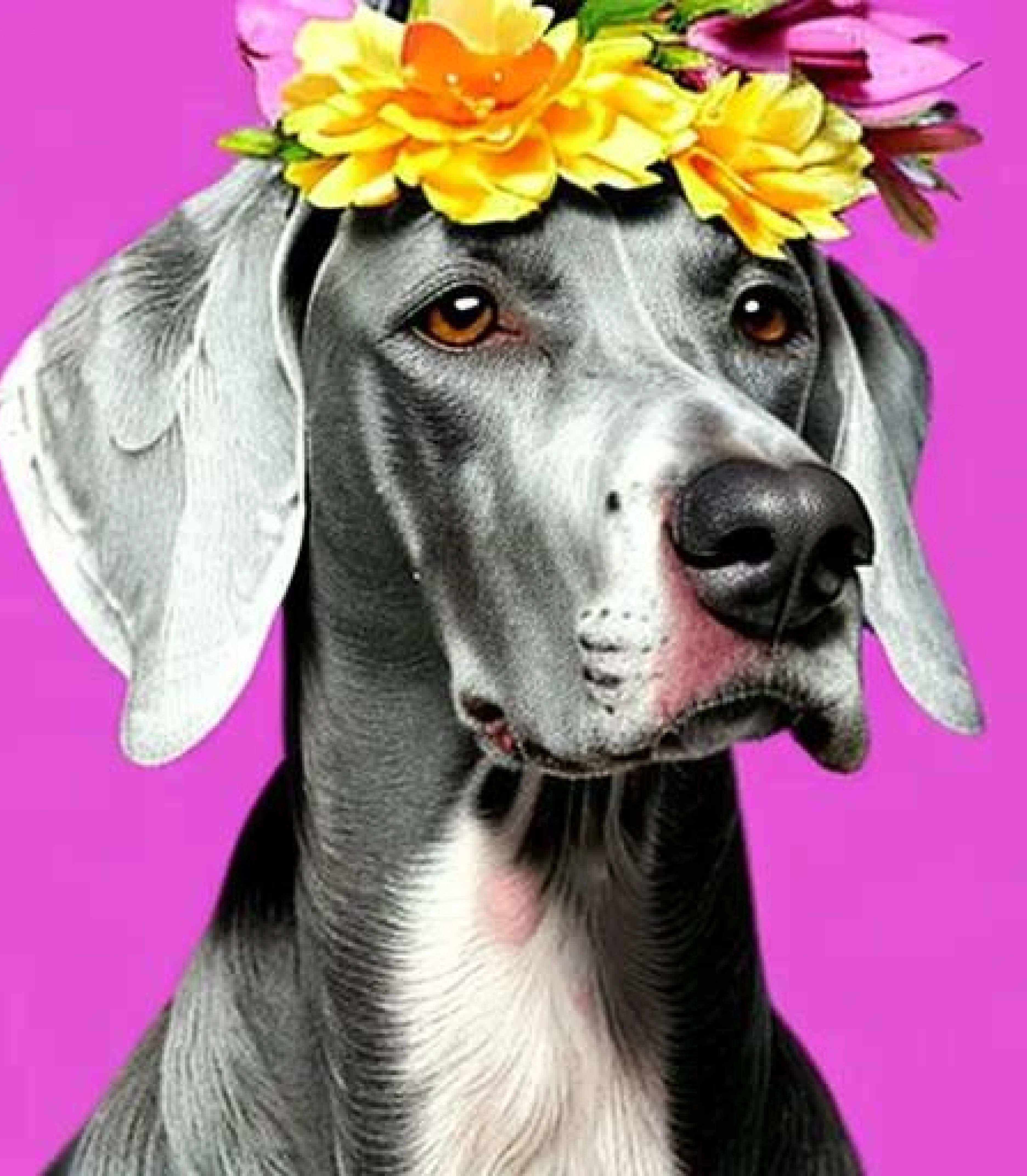 Great Dane in Stunning flower crown created using AI Draw our online AI Art generator