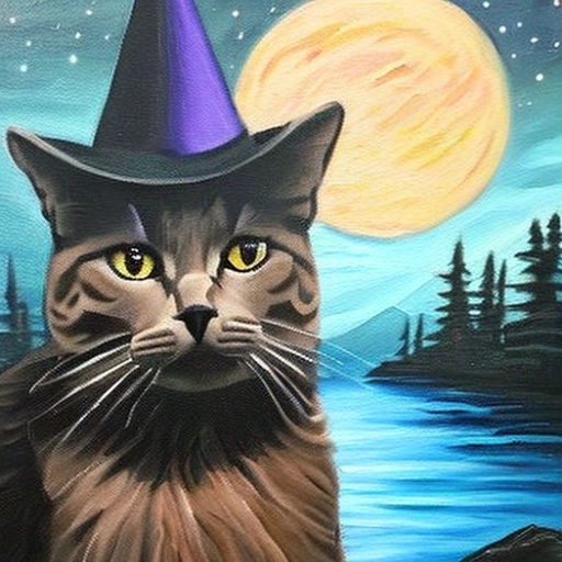 Midnight Grey Cat Witch AI Art 