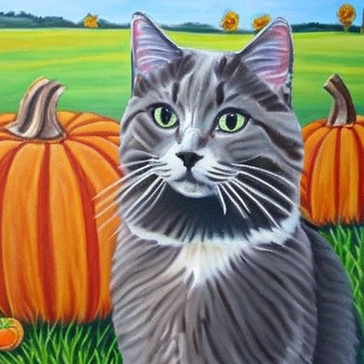 Pumpkin Picking Cat created using AI Draw our online AI Art generator