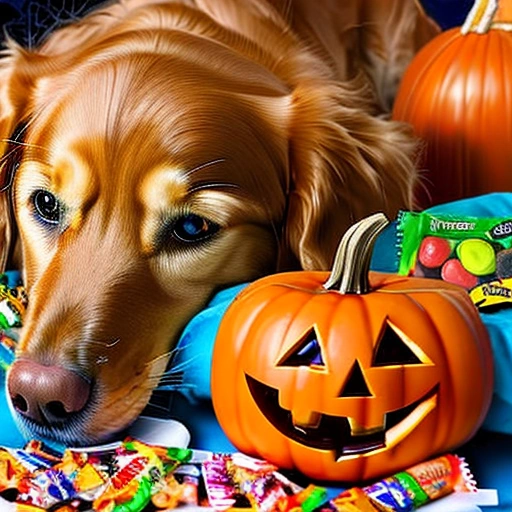 Trick or Treat Golden Retriever created using AI Draw our online AI Art generator