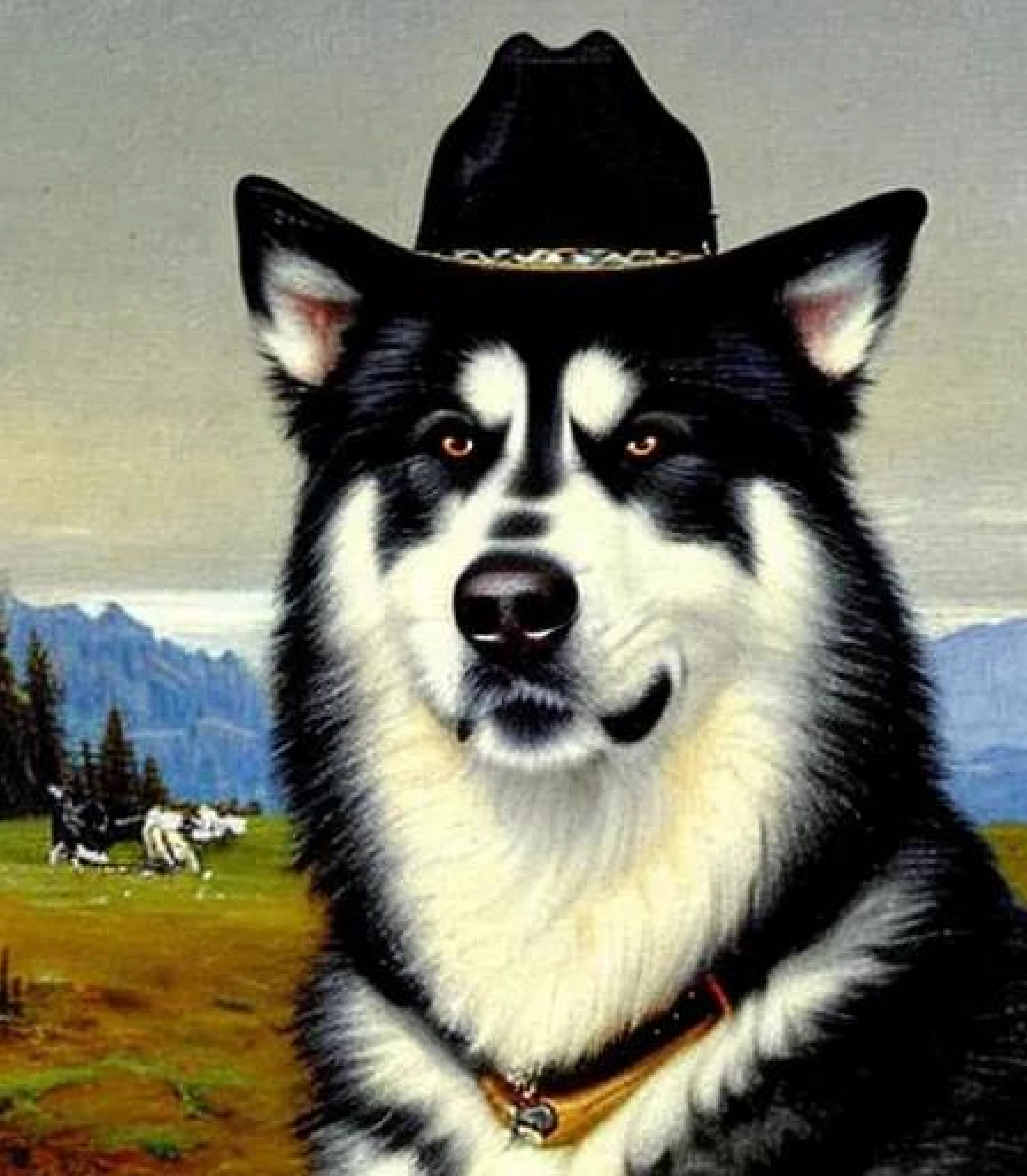 Alaskan Malmute in Realistic Cowboy painting style created using AI Draw 