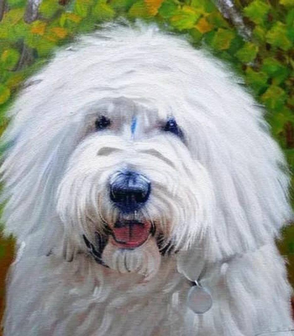 The Old English Sheepdog in Oil painting on canvas style created using AI Draw 