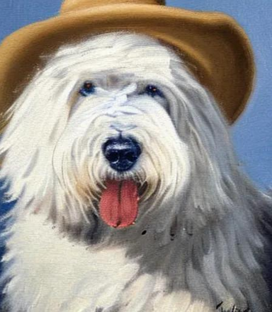 The Old English Sheepdog in Country style Hat created using AI Draw 