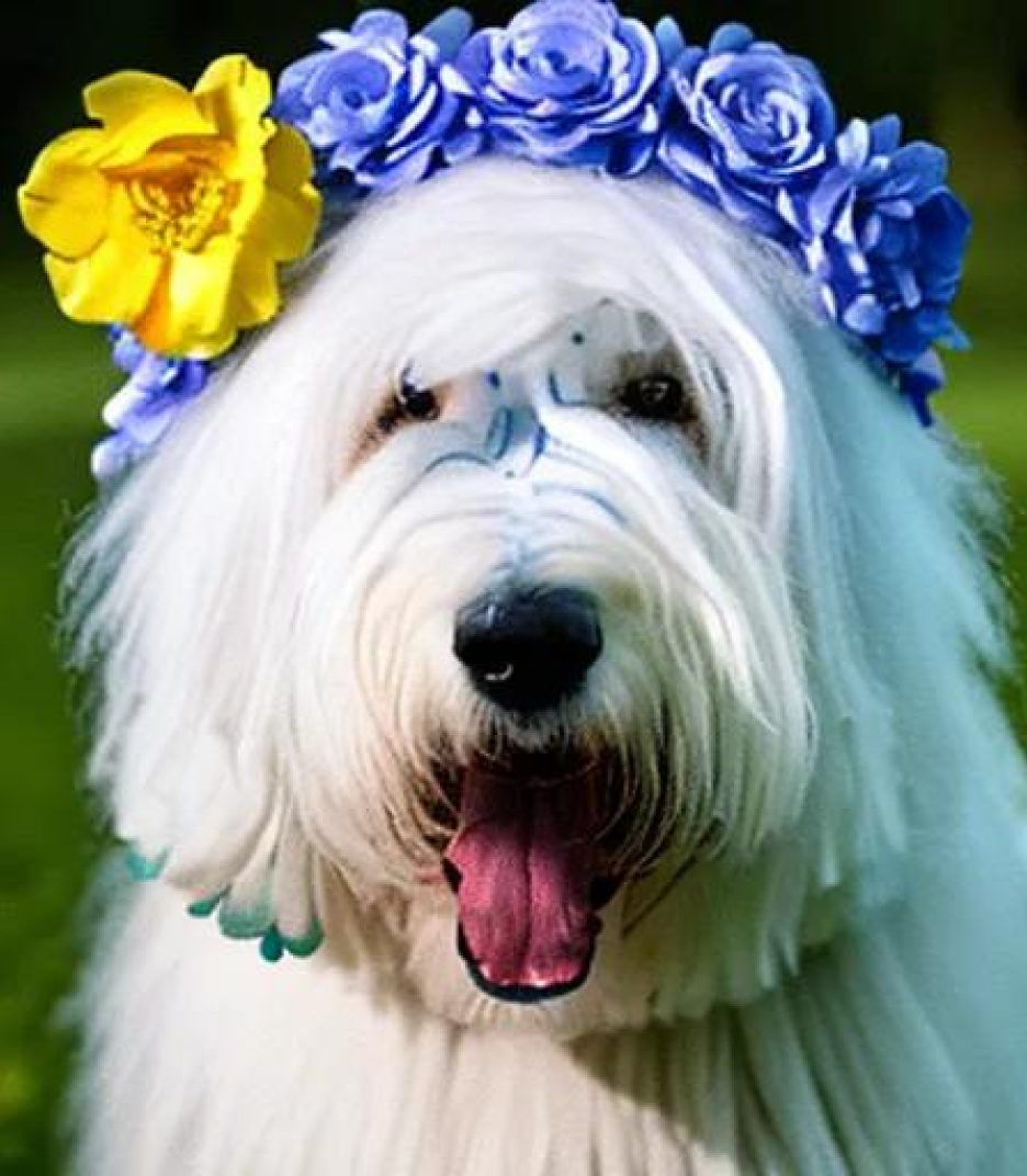 The Old English Sheepdog in Flower Crown created using AI Draw 