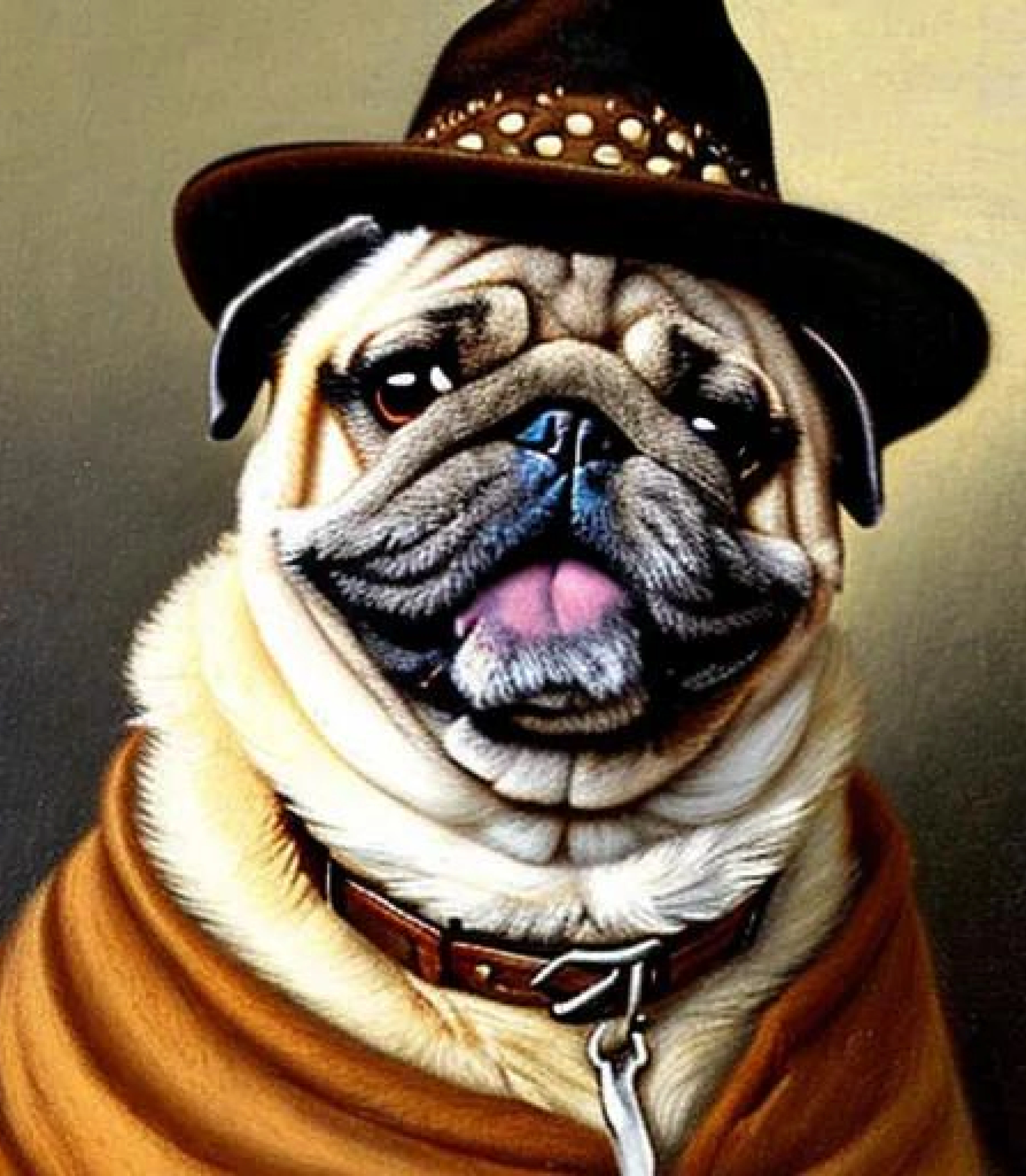 Pug in Cowboy Oil painting on canvas style created using AI Draw 