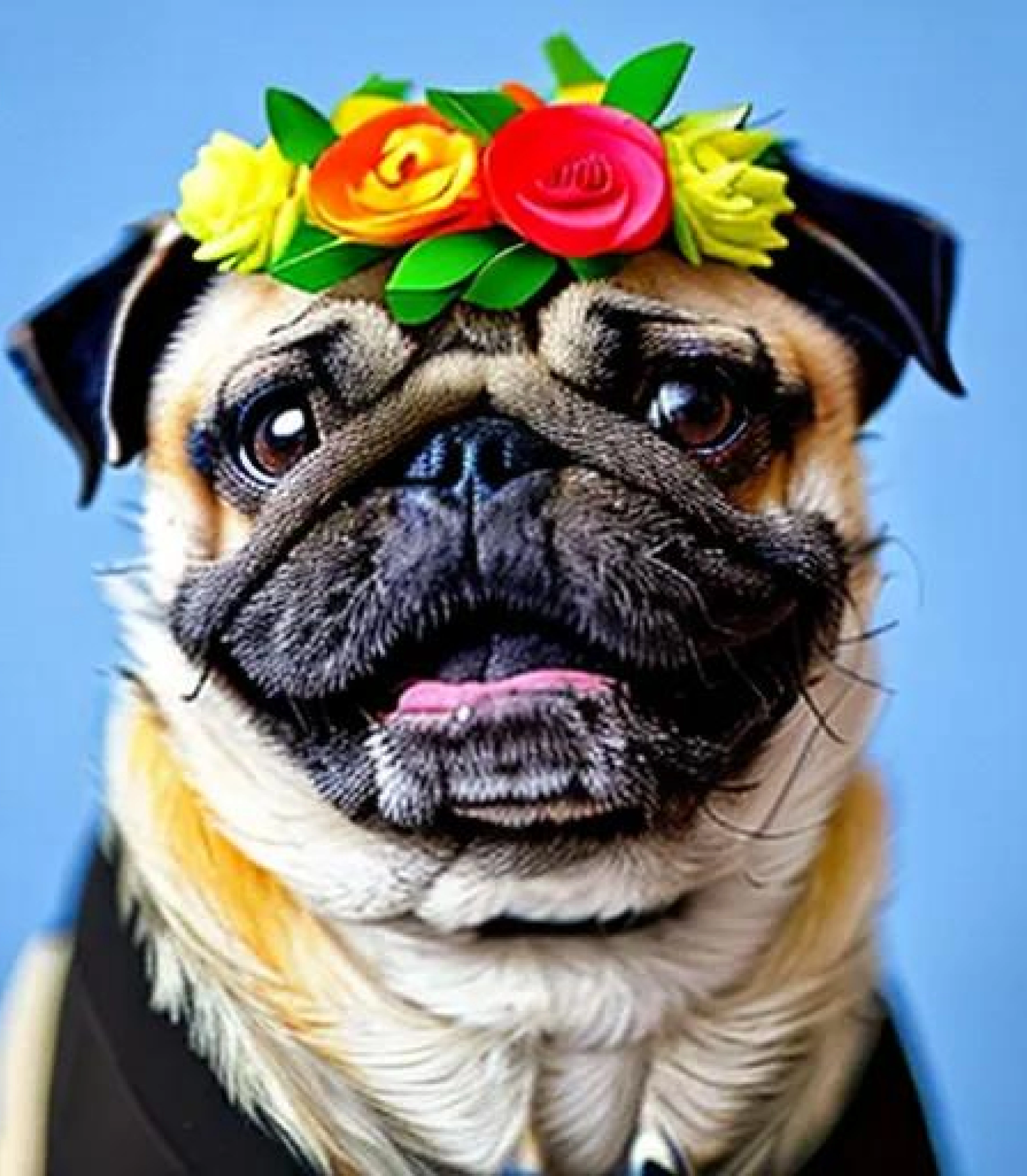 Pug in a stunning Flower crown created using AI Draw 