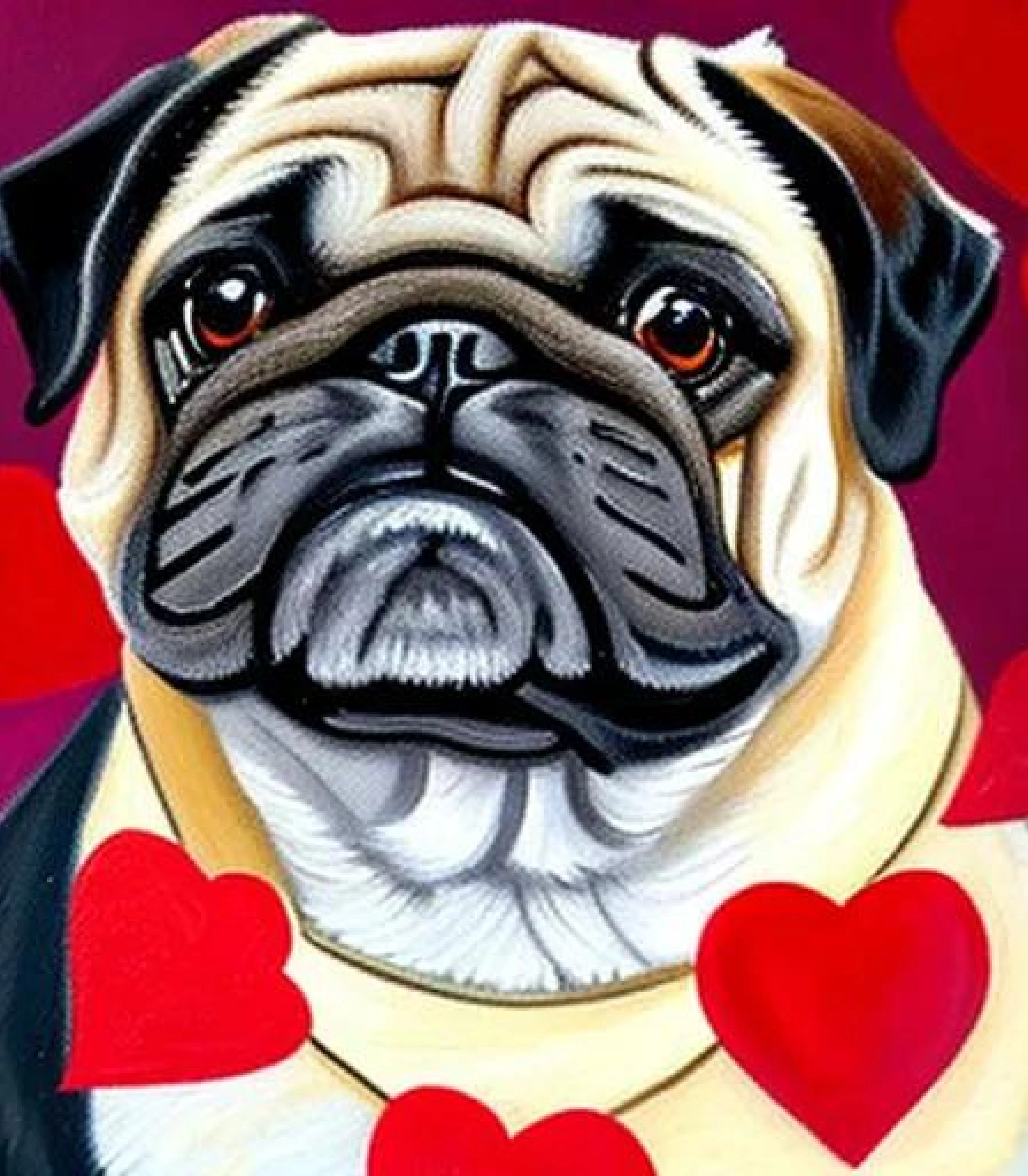 Pug in Valentines Heart style created using AI Draw 