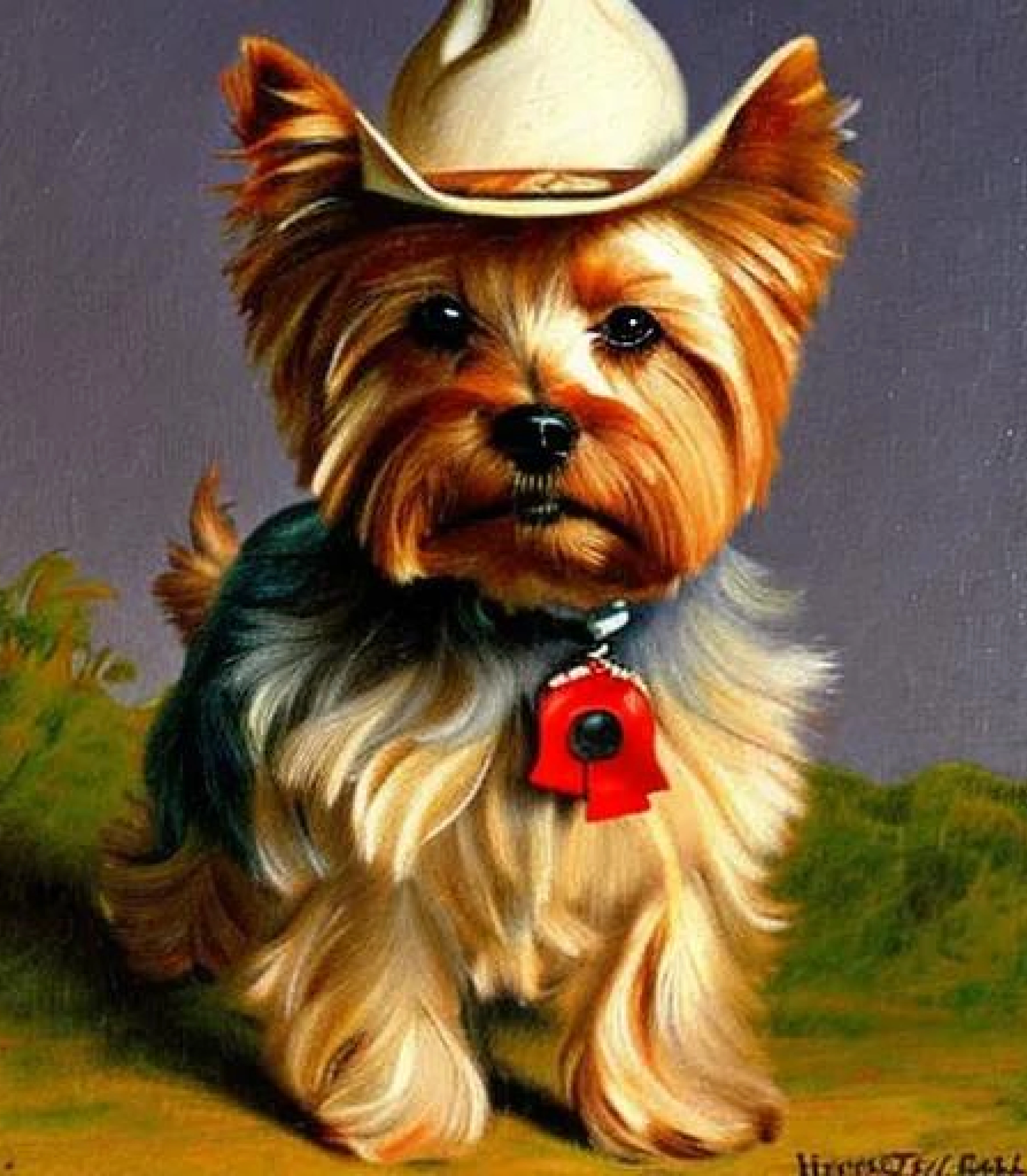 Yorkshire terrier in Realistic Cowboy painting style created using AI Draw our online AI Art generator 