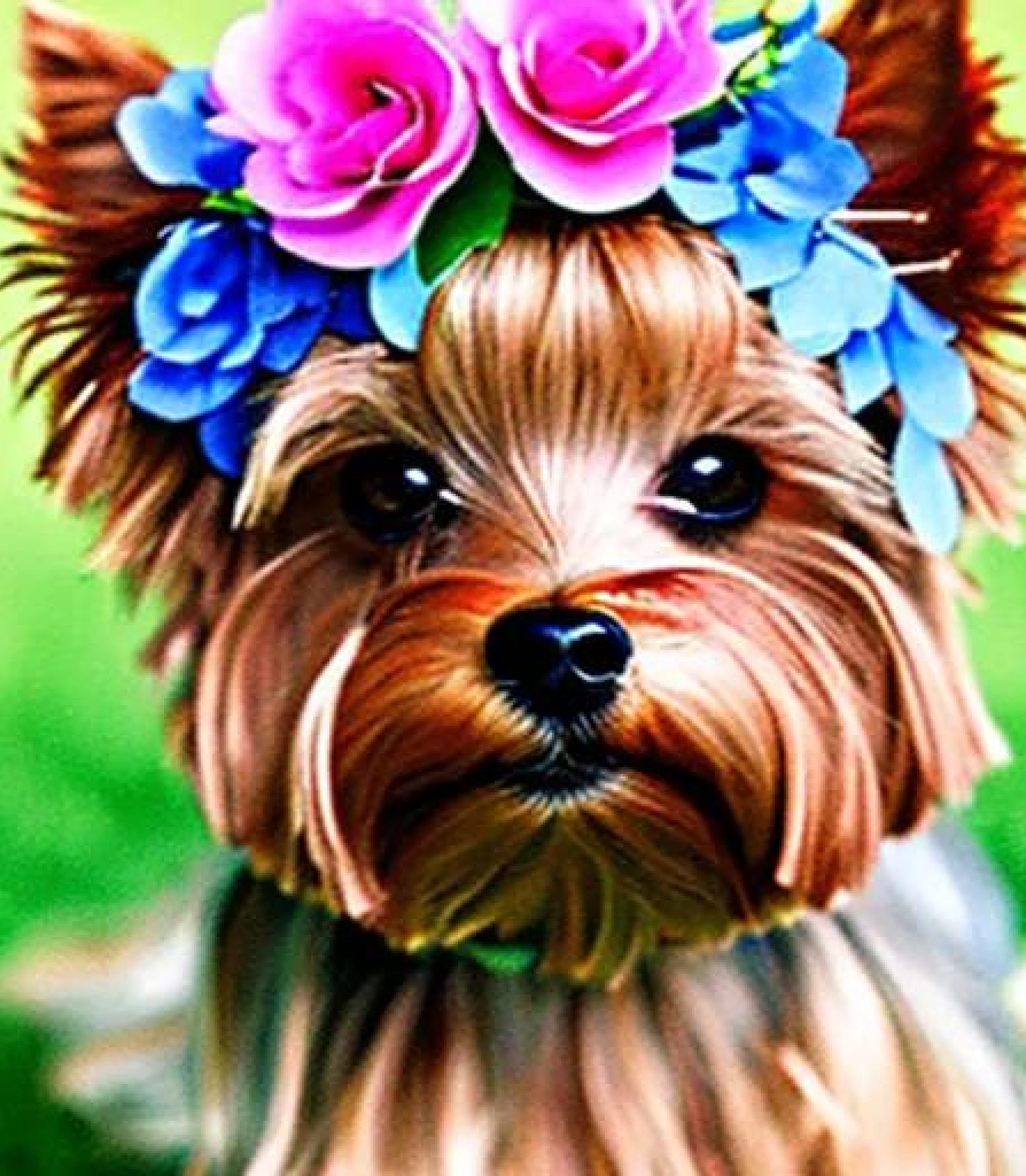 Yorkshire terrier in Stunning flower crown created using AI Draw our online AI Art generator