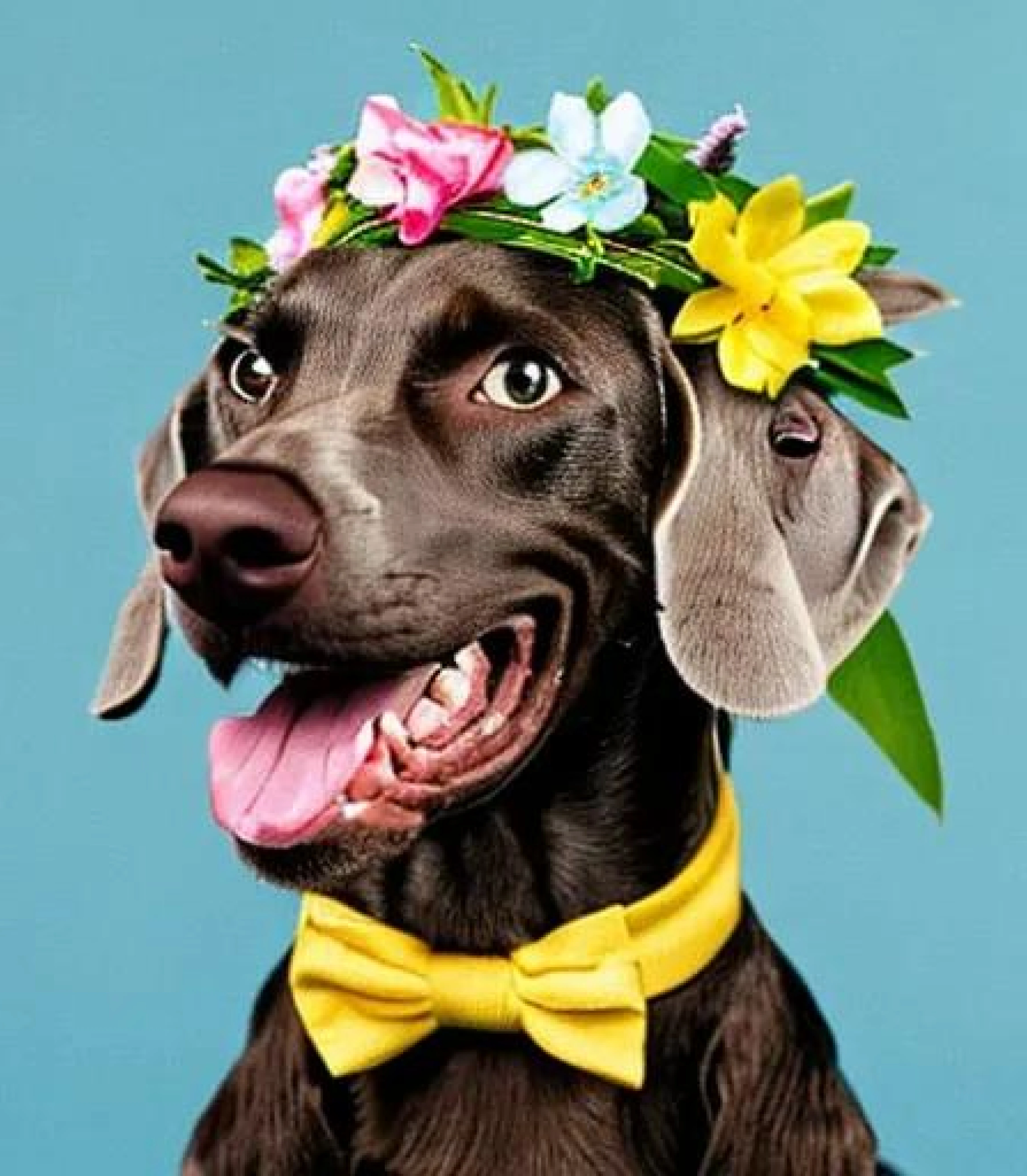 Weimaraner in Stunning Flower Crown and Bowtie created using AI Draw our online AI Art generator